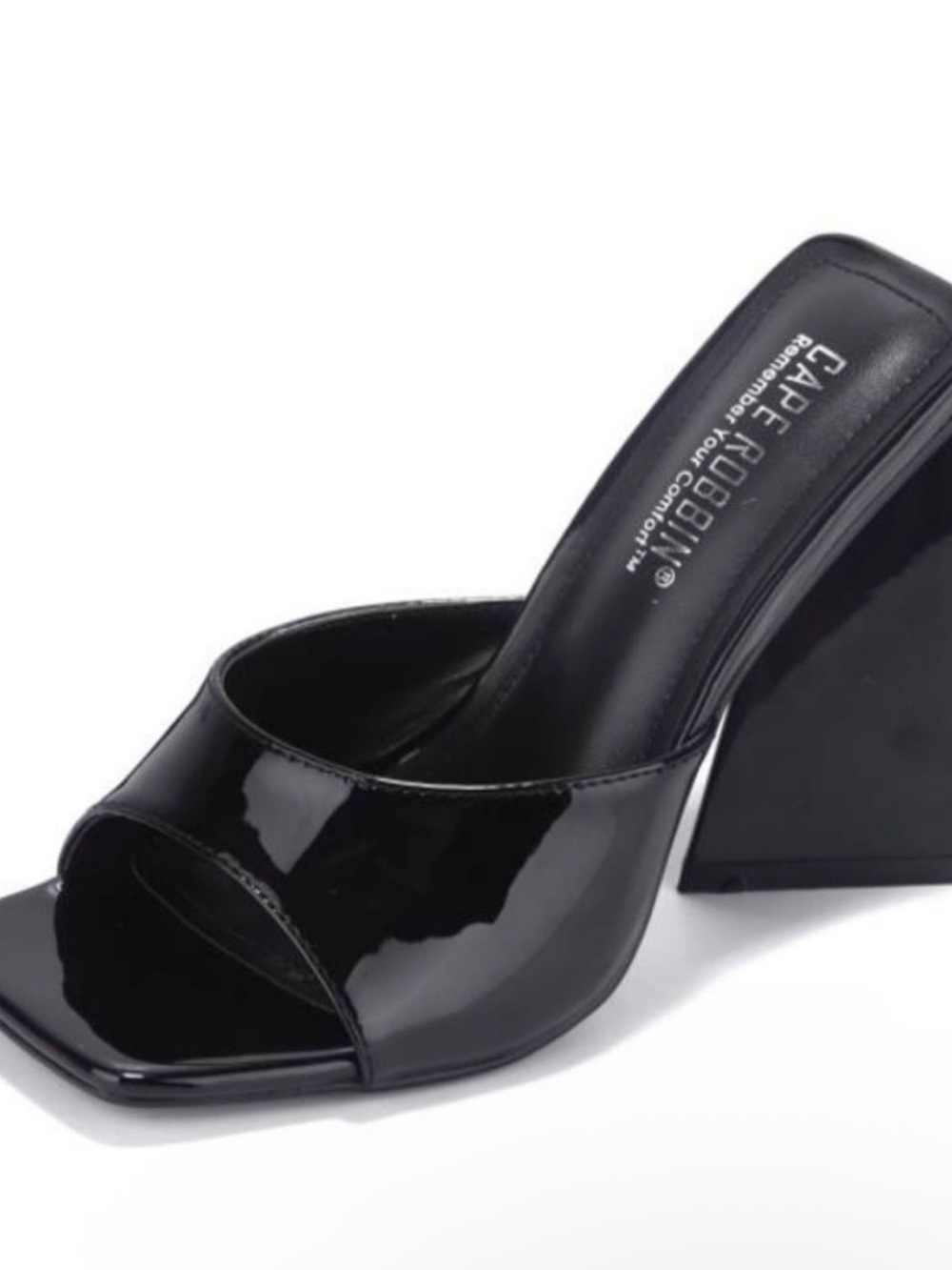 Cape Robbin Black Patent Open-Toe Block Heel Mule